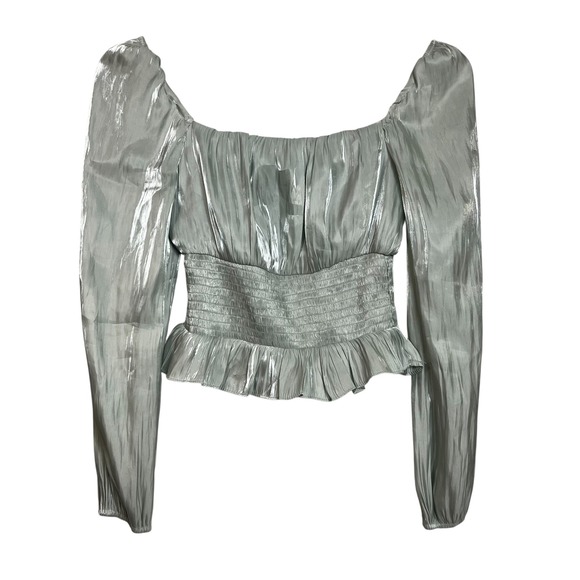 Idem Ditto Ruched Smocked Peplum Square‎ Neck Long Sleeve Metallic Top M (3171) - Picture 3 of 7